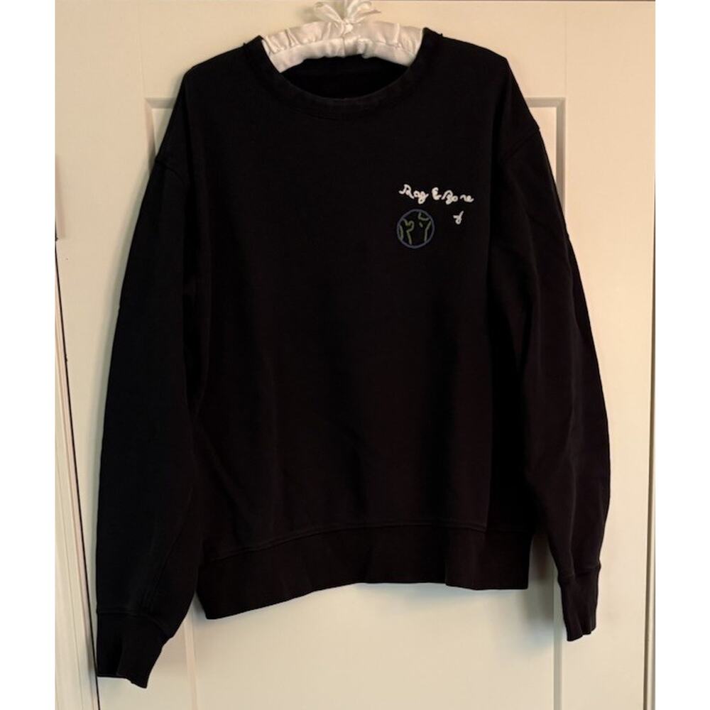 Rag & Bone Men’s Sz XL Black Embroidered(Earth?) Sweatshirt French Terry